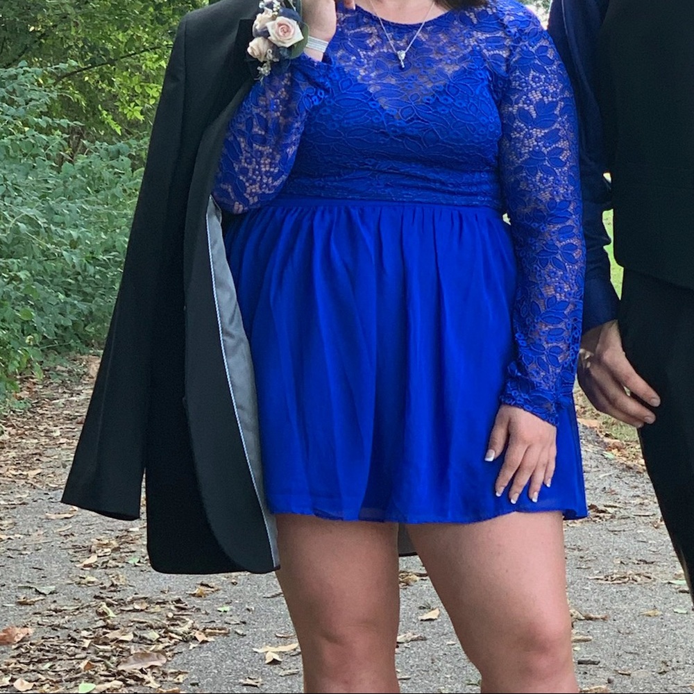 bright royal blue 2 piece homecoming dress